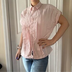 Karen Scott Pale Pink Pleated Short Sleeve Blouse